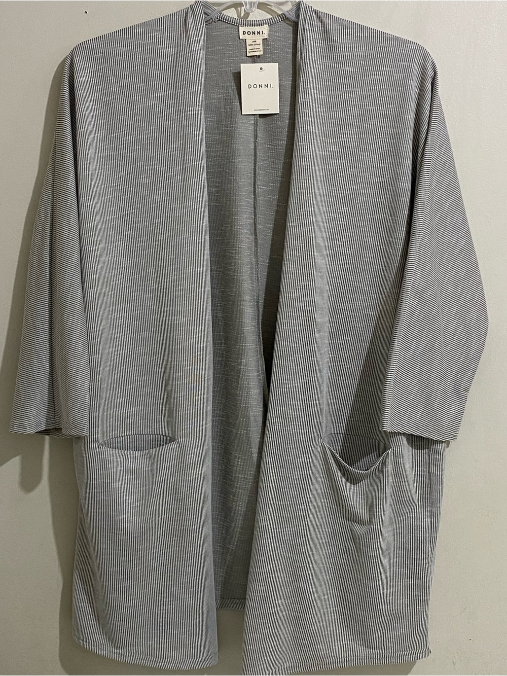 DONNI. Lightweight Sandwash  Open-Front Gray Ribbed Cardigan OS
